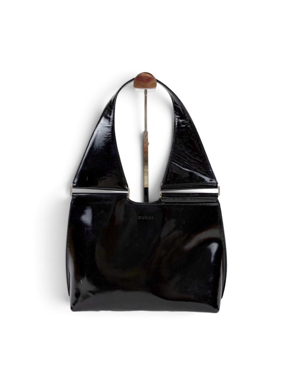 Gucci Leather Hobo Mirror Calfskin Top Handle Handbag Black